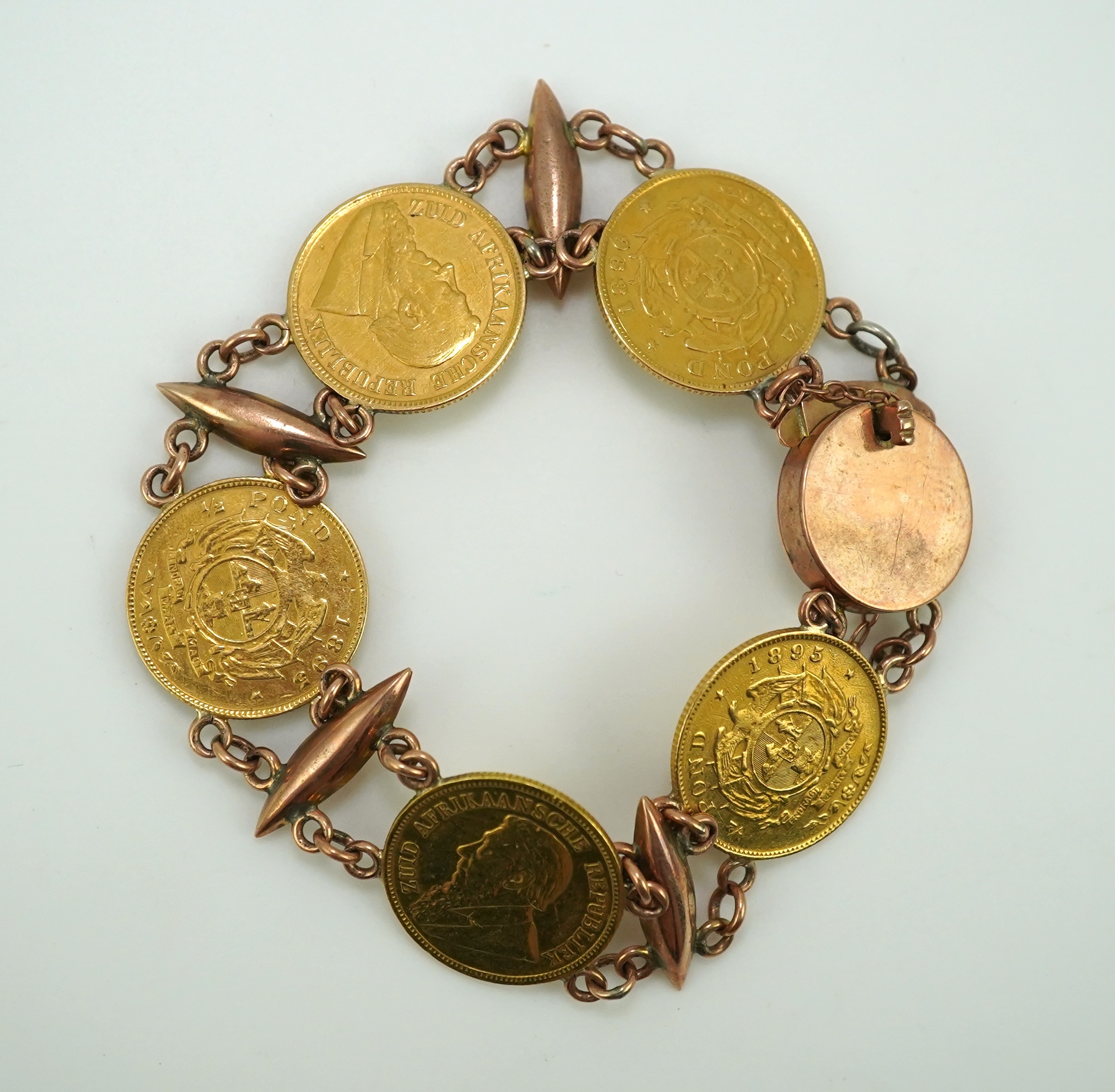 A late 19th century gold coin bracelet